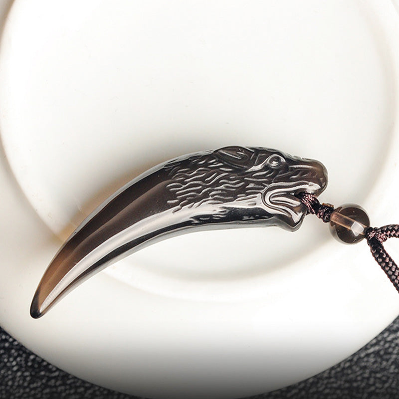 Nimara Ritual Natural Black Obsidian Ice Obsidian Rainbow Obsidian Wolf Tooth Pattern Strength Necklace Pendant
