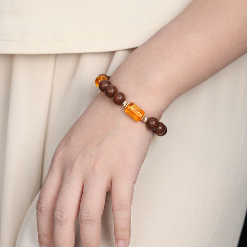 Nimara Ritual Natural Phoebe Zhennan Wood Om Mani Padme Hum God Of Wealth Crystal Protection Bracelet