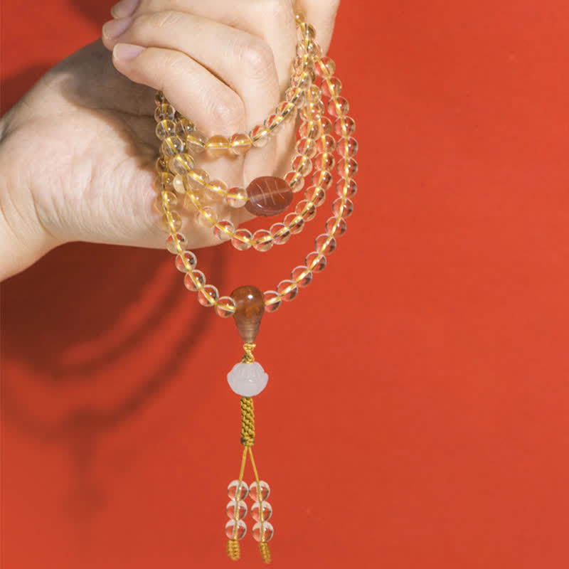 Nimara Ritual 108 Mala Beads 925 Sterling Silver Natural Citrine Red Agate White Jade Prosperity Charm Bracelet