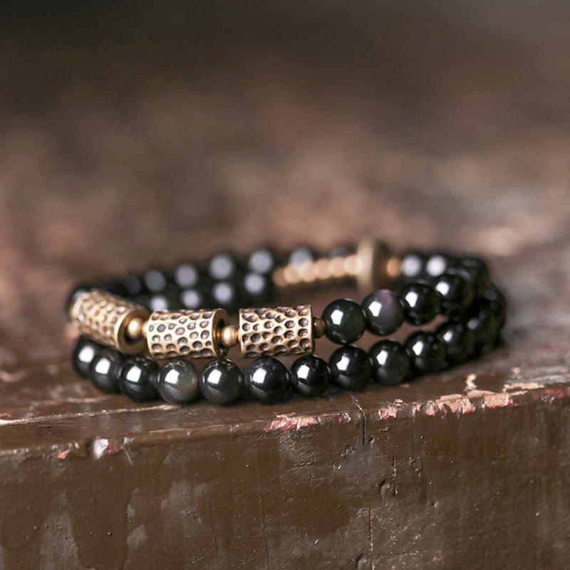 Nimara Ritual Rainbow Obsidian Copper Love Double Wrap Bracelet