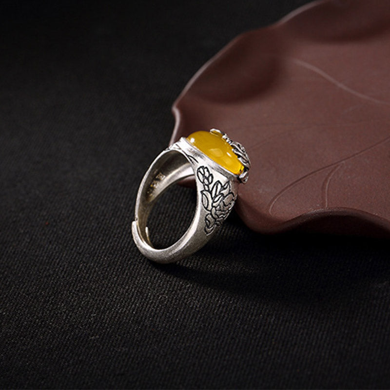 Nimara Ritual Citrine Lotus Blessing Protection Adjustable Ring