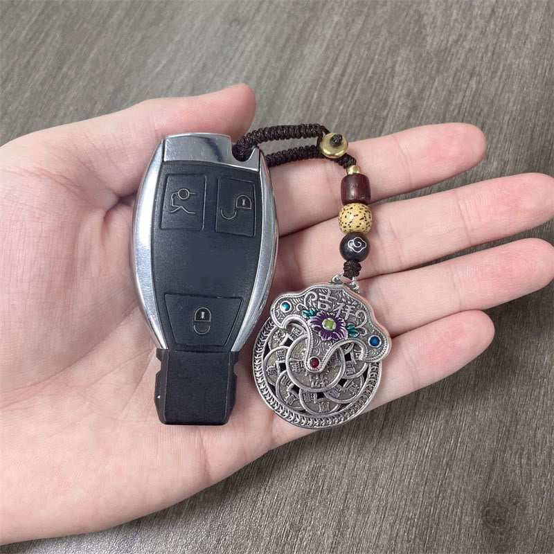 Nimara Ritual Peony Flower Copper Coin Auspicious Wealth Key Chain