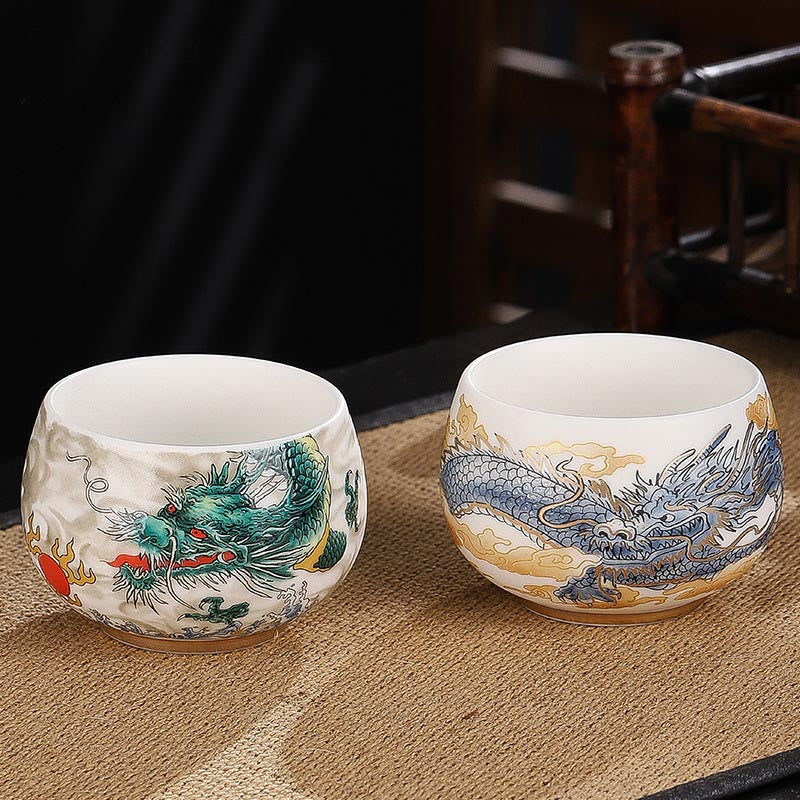 Nimara Ritual Dragon Cicada Bamboo Deer Crane Lotus Plum Flower Ceramic Teacup Kung Fu Tea Cup Bowl 185ml