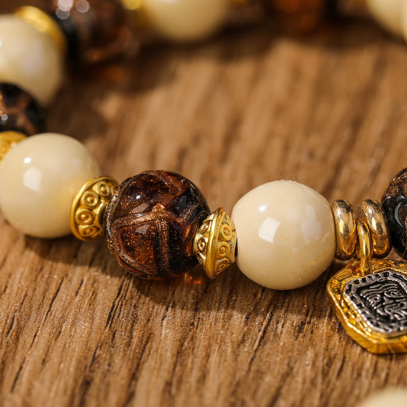 Nimara Ritual Tibetan Zakiram Goddess of Wealth Charm Liuli Glass Incense Ash Porcelain Bead Protection Bracelet