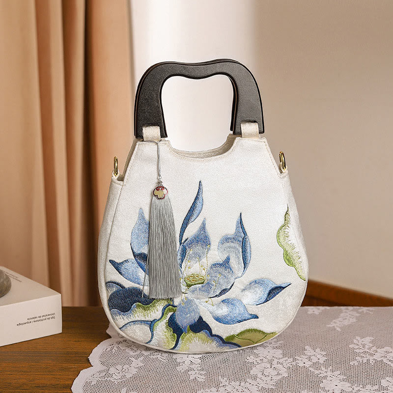 Nimara Ritual Lotus Embroidery Handbag Crossbody Bag