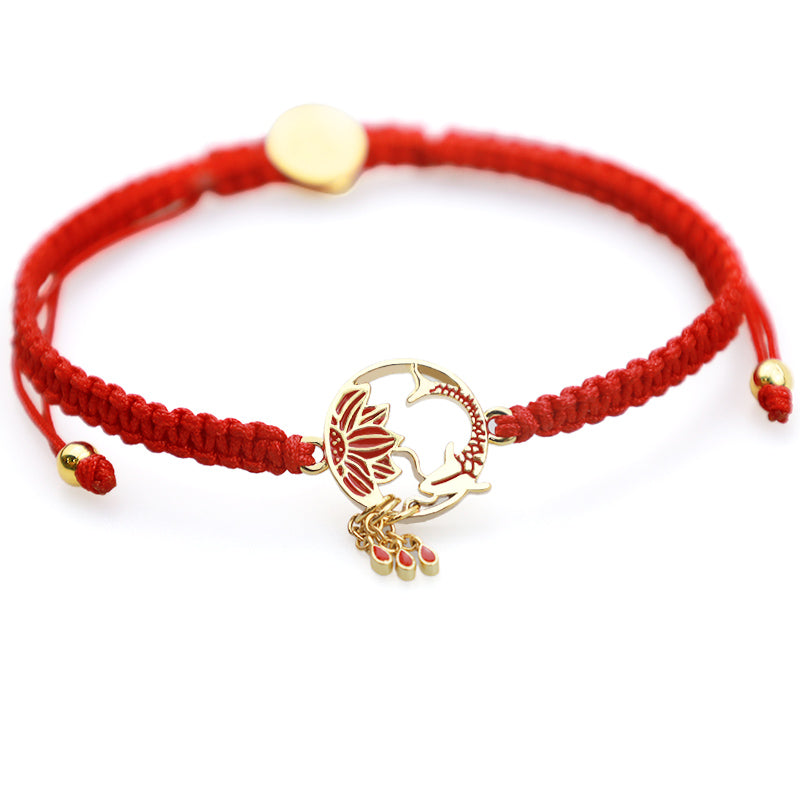 Nimara Ritual Tibetan Handmade Lotus Koi Fish Lucky Red String Bracelet