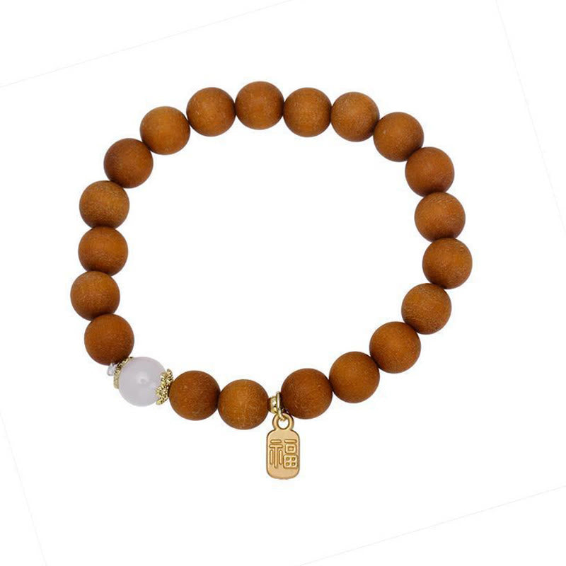 Nimara Ritual Sandalwood Cat's Eye Fu Character Charm Protection Bracelet