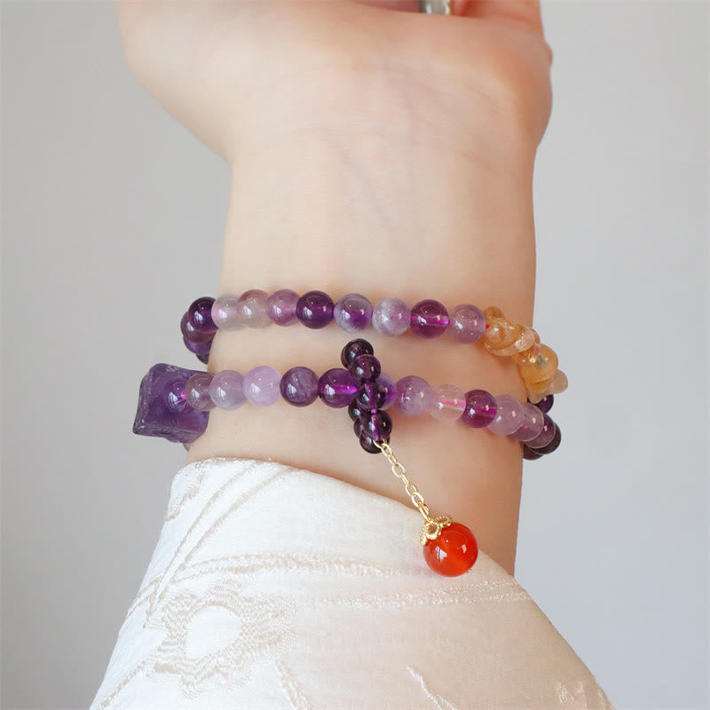 Nimara Ritual Natural Amethyst Citrine Positive Transformation Double Wrap Bracelet