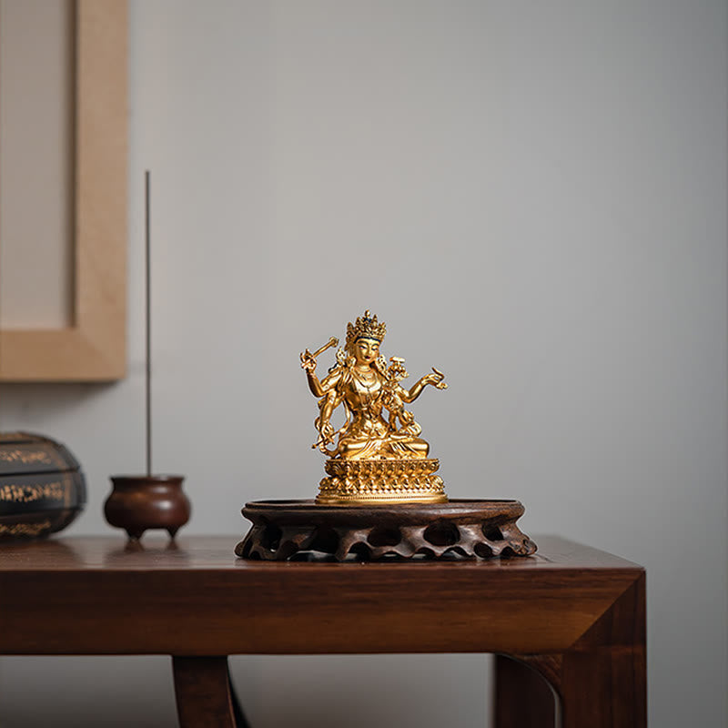 Nimara Ritual Four-armed Manjusri Bodhisattva Gold Figurine Compassion Serenity Copper Statue Home Decoration