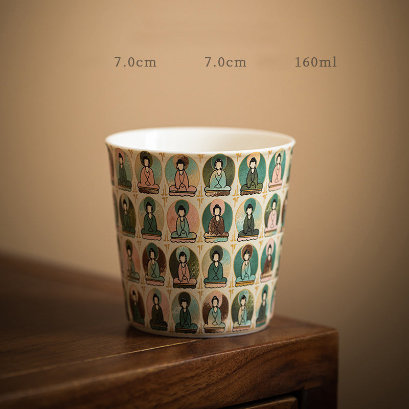 Nimara Ritual Dunhuang Color Thousand Buddhas Flying Apsaras Pattern Gaiwan Teacup Kung Fu Tea Cup With Lid
