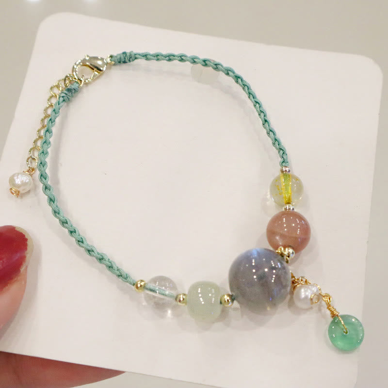 Nimara Ritual Moonstone Sunstone Beads Peace Buckle Charm Healing Bracelet