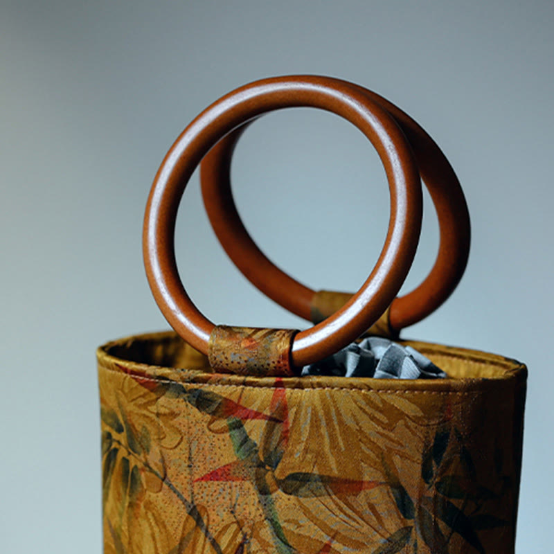 Nimara Ritual Bamboo Leaf Butterfly Cherry Blossom Persimmon Wood Handle Handbag
