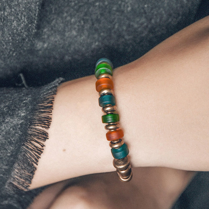 Nimara Ritual Tibetan Colorful Glass Beads Copper Wealth Bracelet