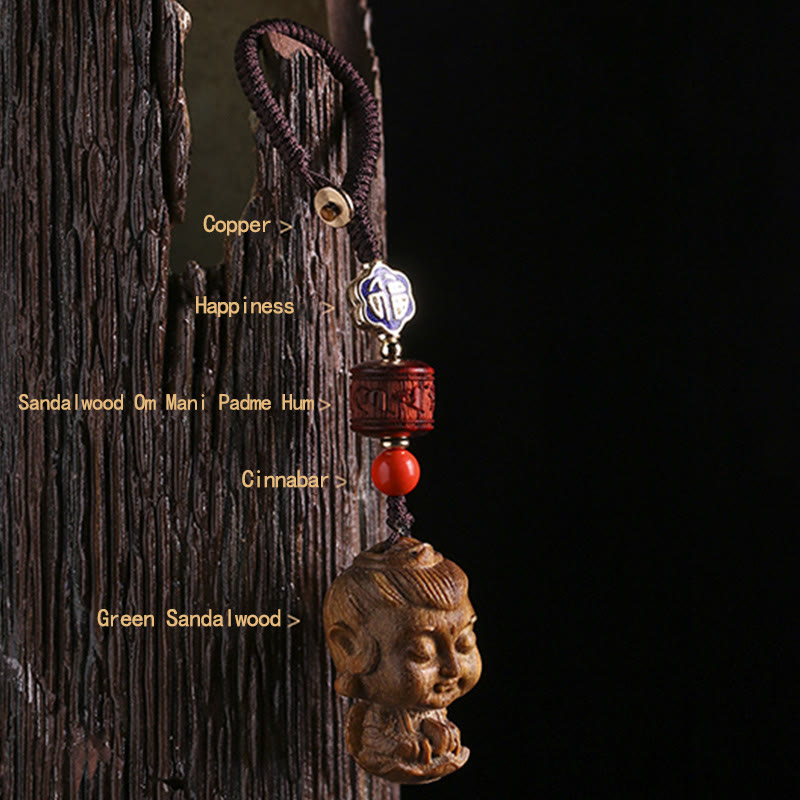 Nimara Ritual Chinese Zodiac Natal Buddha Green Sandalwood Om Mani Padme Hum Peace Key Chain