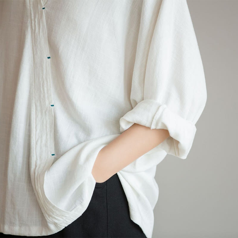 Nimara Ritual V-Neck Blouse Women Shirt Long Sleeve Top Chinese Hanfu Style Clothing