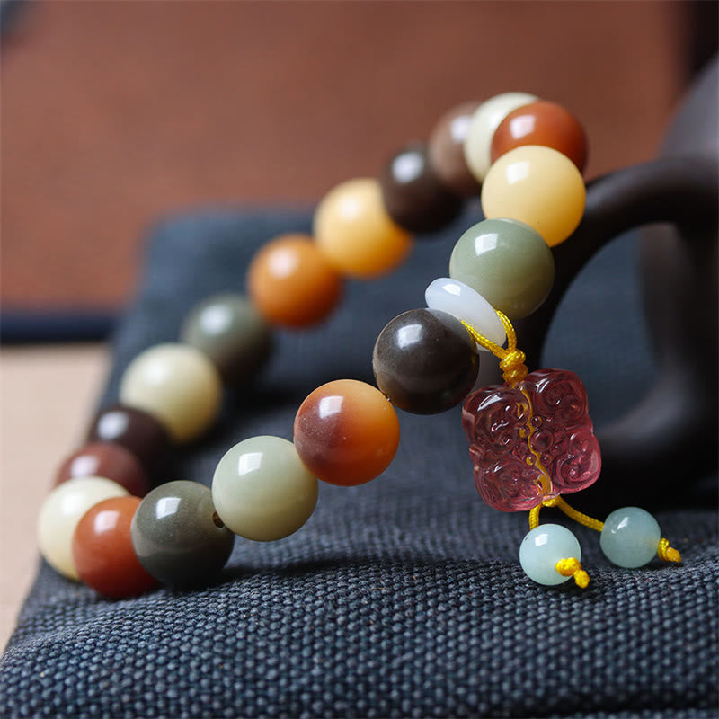 Nimara Ritual Natural Multicolored Gradient Bodhi Seed Liuli Glass Charm Peace Bracelet