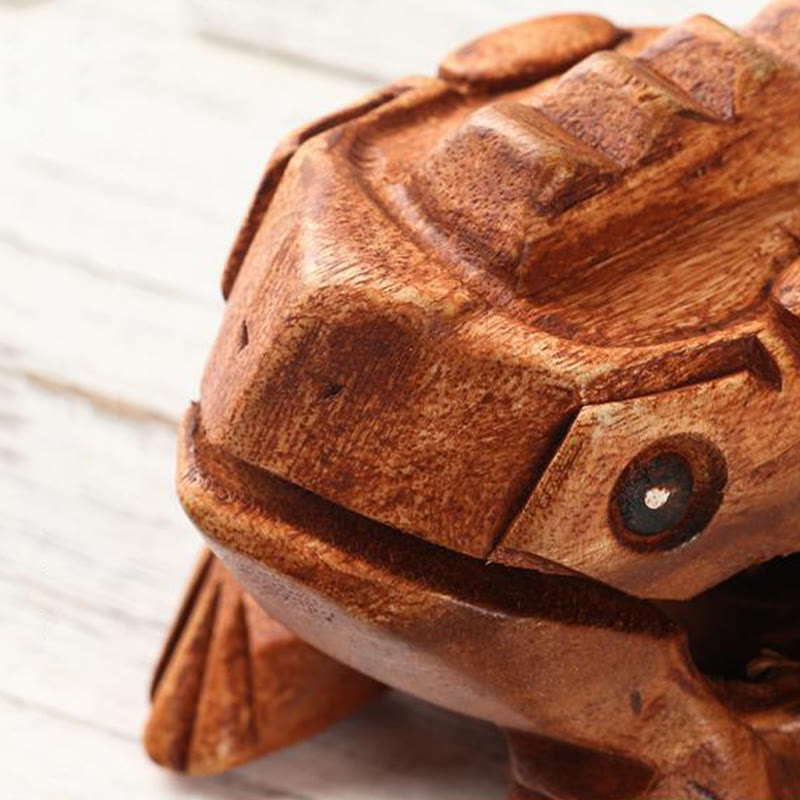 Nimara Ritual Handcrafted FengShui Wealth Luck Frog Mini Wooden Croaking Frog Guiro Decoration