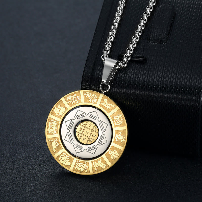 Nimara Ritual Chinese Zodiac Nine Palaces Eight Diagrams Bagua Amulet Harmony Necklace Rotatable Pendant