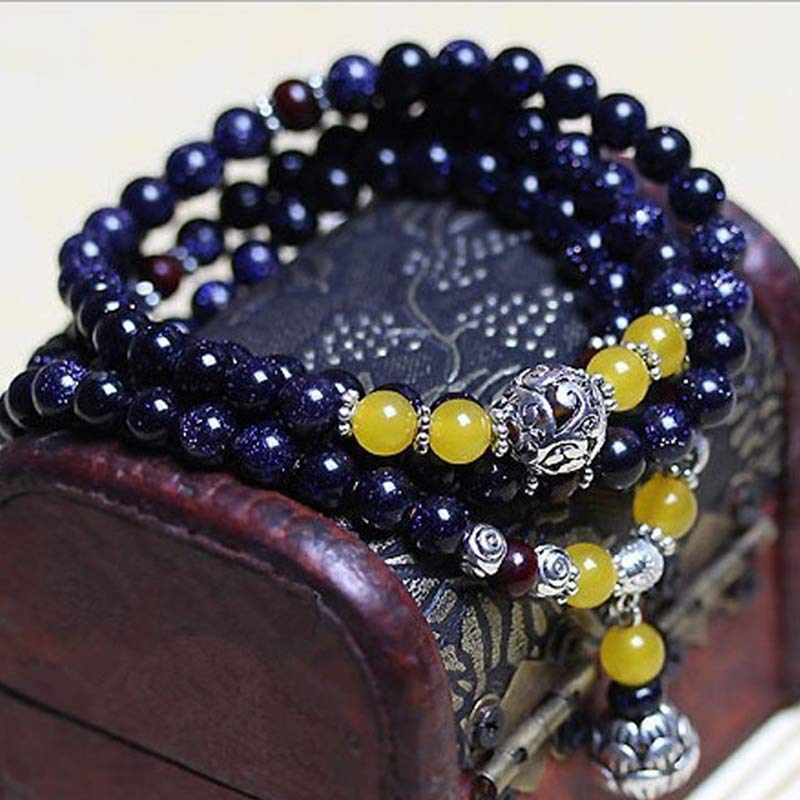 Nimara Ritual Blue Sandstone Wealth Charm Bracelet Mala