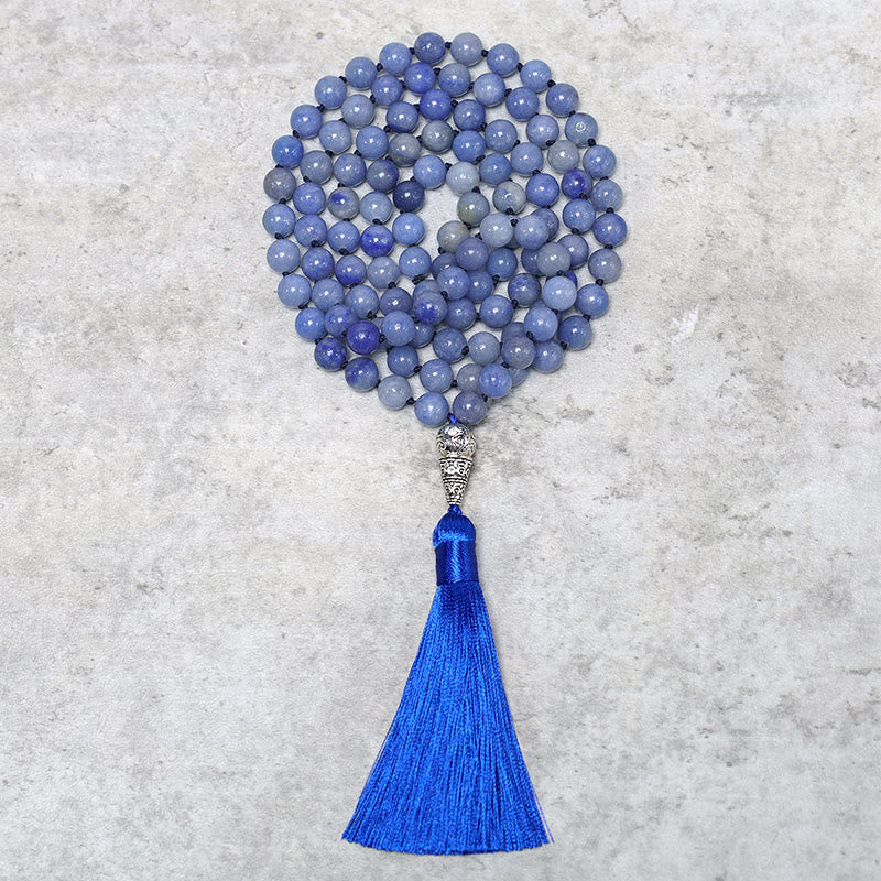 Nimara Ritual 108 Mala Blue Aventurine Beads Yoga Meditation Prayer Beads Necklace