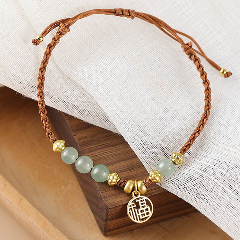 Nimara Ritual Jade Beads Fu Character Blessing Rope Bracelet