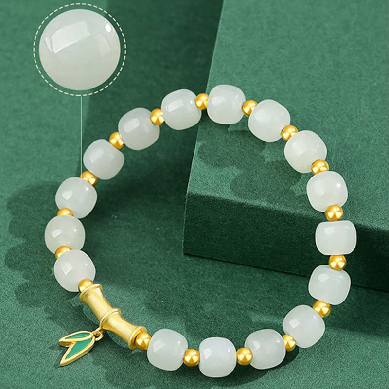 Nimara Ritual 925 Sterling Silver Hetian White Jade Bamboo Luck Bracelet