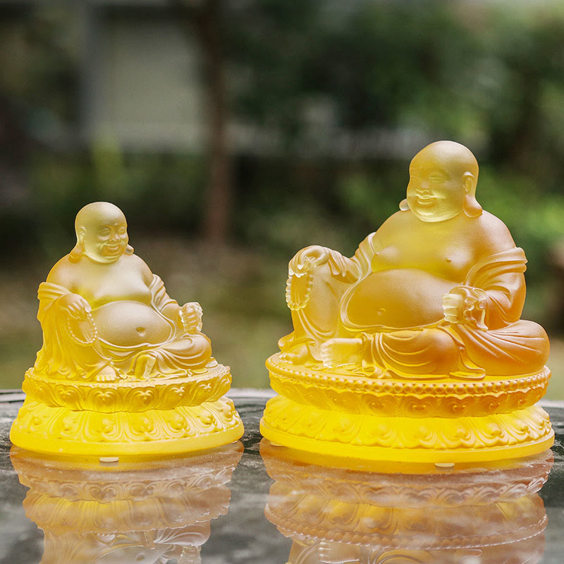 Nimara Ritual Handmade Laughing Buddha Figurine Liuli Crystal Art Piece Wealth Statue Home Decoration