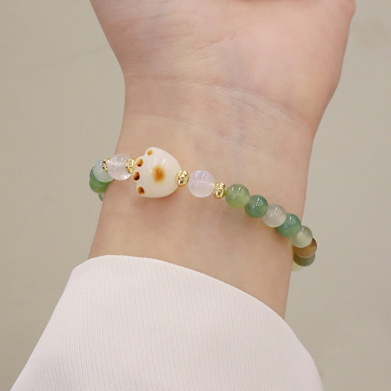 Nimara Ritual Green Agate Sun Stone Cat's Eye Bodhi Seed Cat Paw Support Bracelet