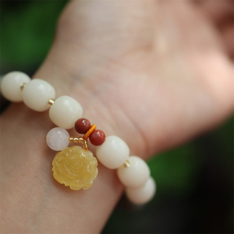Nimara Ritual Gradient Bodhi Seed Amber Lotus Peace Bracelet