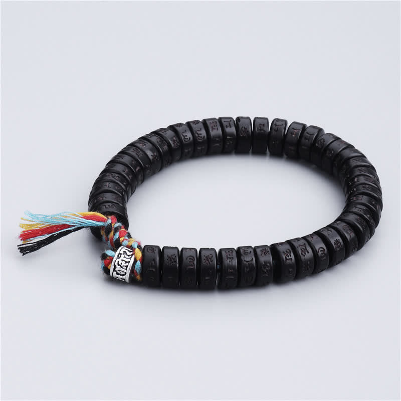 Nimara Ritual Tibetan Coconut Shell Beads Engraved Om Mani Padme Hum Mantra Happiness Bracelet