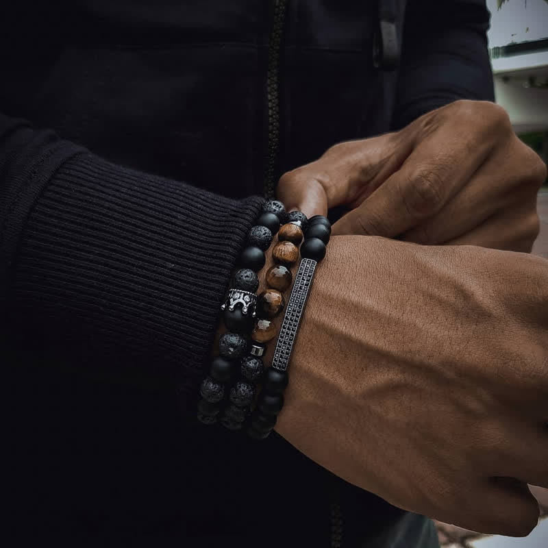 Nimara Ritual 3Pcs Frosted Stone Lava Rock Tiger Eye Activate Bracelet
