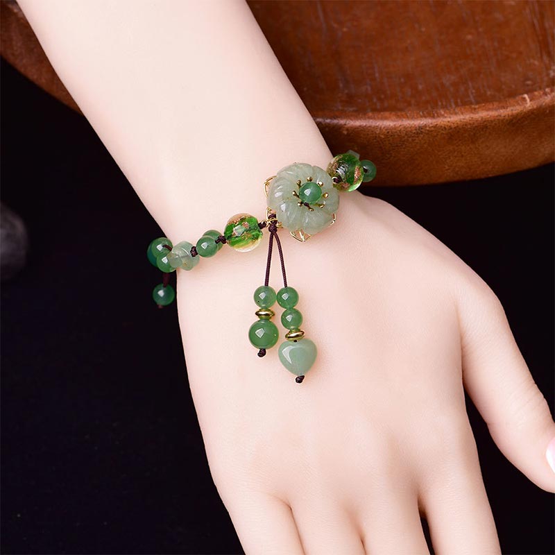 Nimara Ritual Natural Green Jade Luck Dangling Flower Bracelet