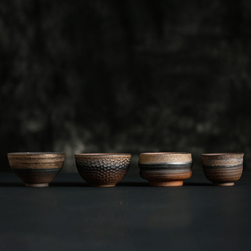 Nimara Ritual Simple Brown Striped Texture Ceramic Teacup Kung Fu Tea Cup Bowl