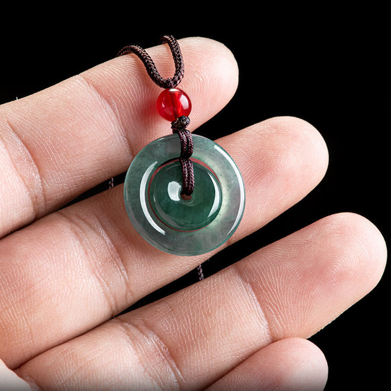 Nimara Ritual Green Jade Double Peace Buckle Abundance Necklace Pendant
