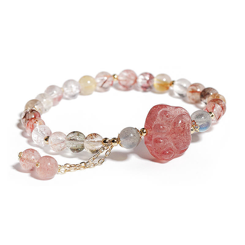Nimara Ritual Natural Strawberry Quartz Cat Paw Claw Colorful Rutilated Quartz Moonstone Love Bracelet