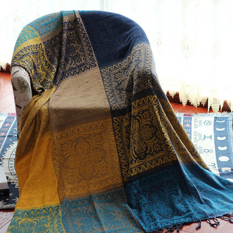 Nimara Ritual Tibetan Colorful Flower Pattern Hand-Dyed Cozy Blanket