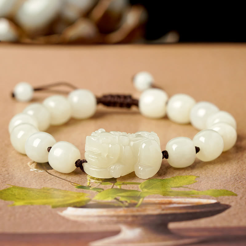 Nimara Ritual Natural Hetian White Jade PiXiu Wealth String Bracelet