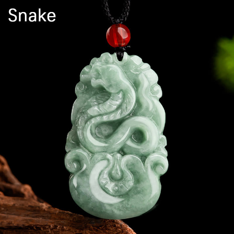 Nimara Ritual Natural Green Jade 12 Chinese Zodiac Luck Prosperity Necklace Pendant