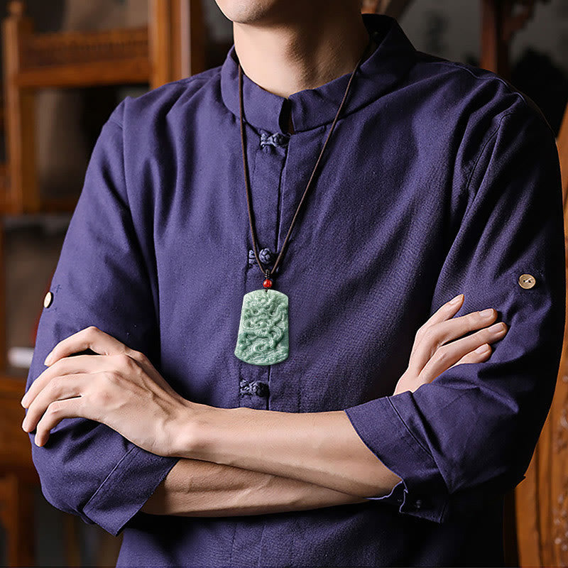 Nimara Ritual Natural Jade Chinese Zodiac Dragon Sea Luck String Necklace Pendant