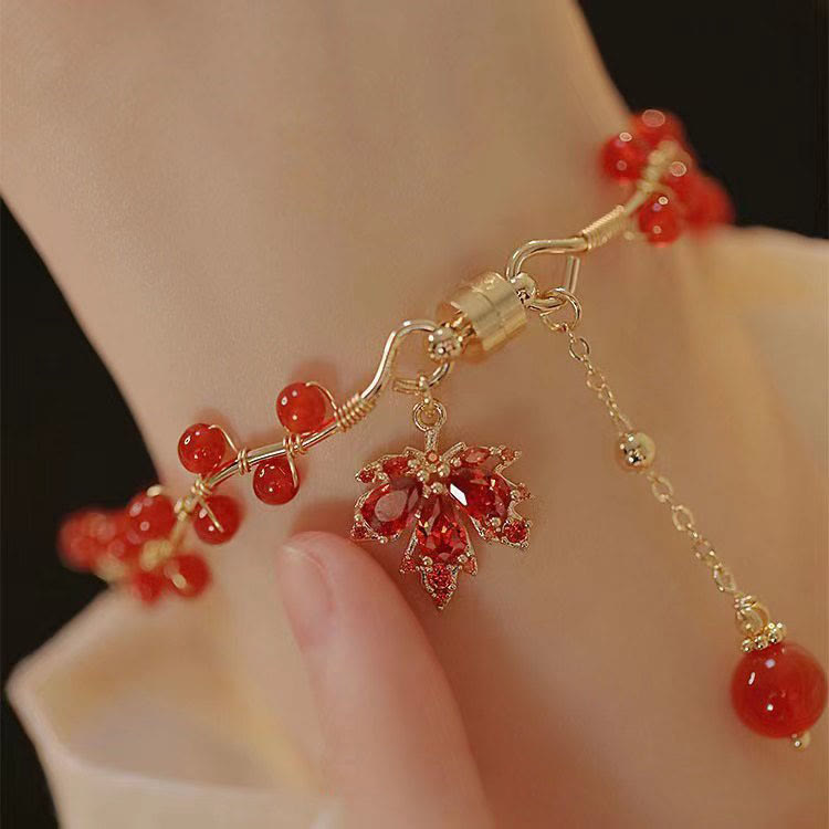 Nimara Ritual Red Maple Leaf Luck Charm Bracelet