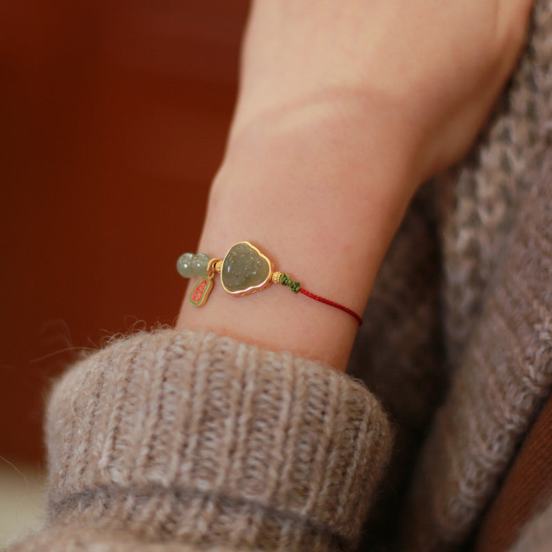 Nimara Ritual Natural Jade Buddha Abundance Red String Weave Bracelet