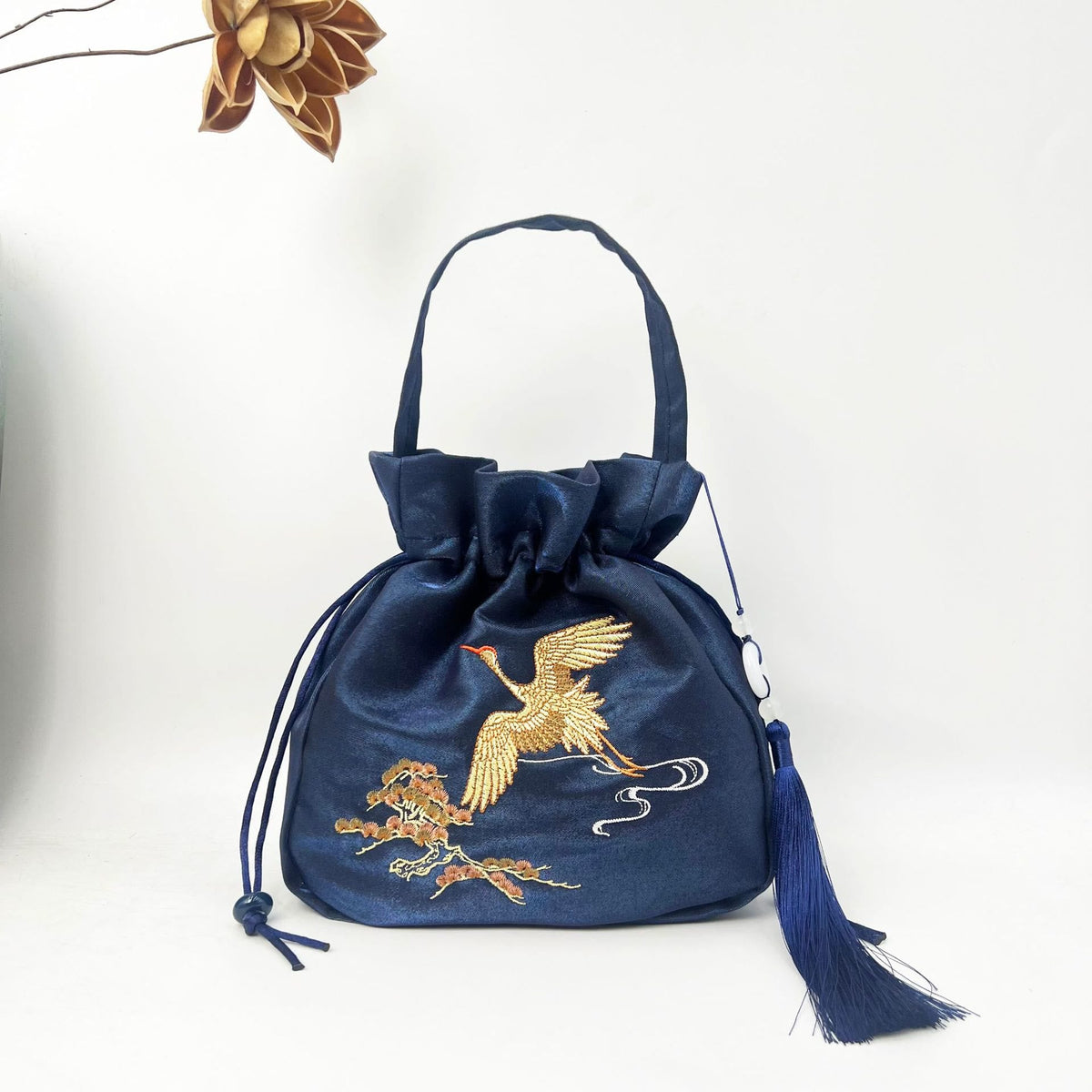 Nimara Ritual Embroidered Lotus Koi Fish Crane Camellia Cotton Linen Tote Crossbody Bag Shoulder Bag Handbag