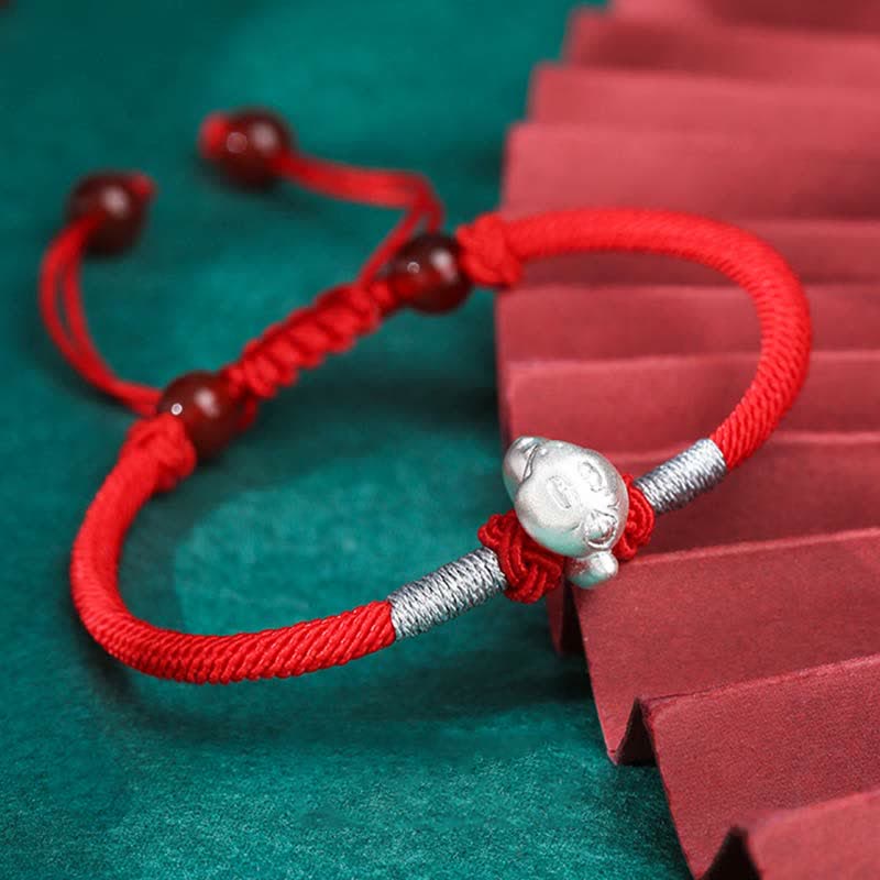 Nimara Ritual 999 Sterling Silver Chinese Zodiac Luck Strength Red String Bracelet