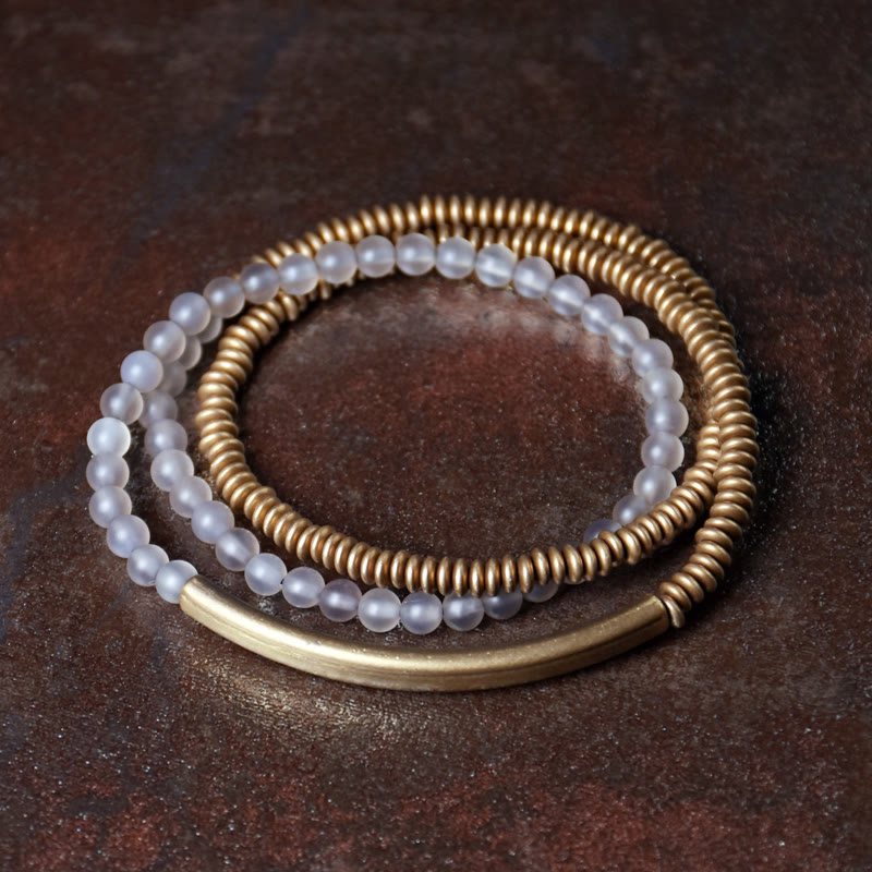 Nimara Ritual Tibetan Various Agate Stone Copper Protection Triple Wrap Bracelet