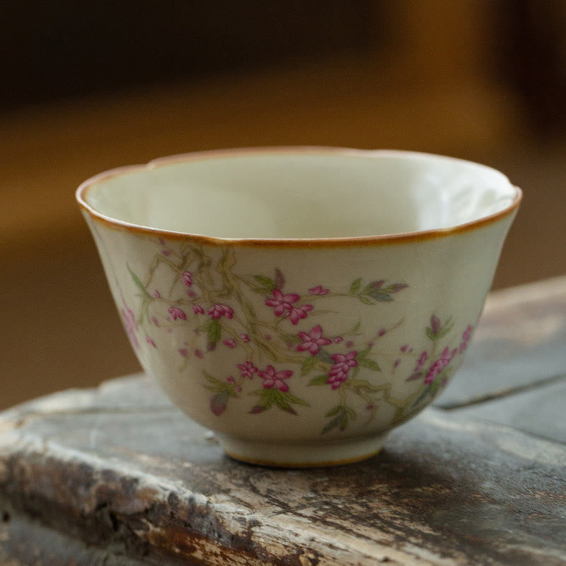 Nimara Ritual Peach Blossom Daisy Flower Ceramic Teacup Kung Fu Tea Cups