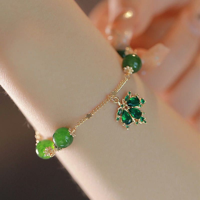 Nimara Ritual 14k Gold Plated Green Chalcedony Maple Leaf Courage Strength Bracelet
