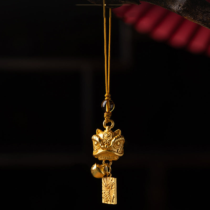 Nimara Ritual Dancing Lion Auspicious Ruyi Safe Peace Rich Copper Wealth Phone Hanging Decoration