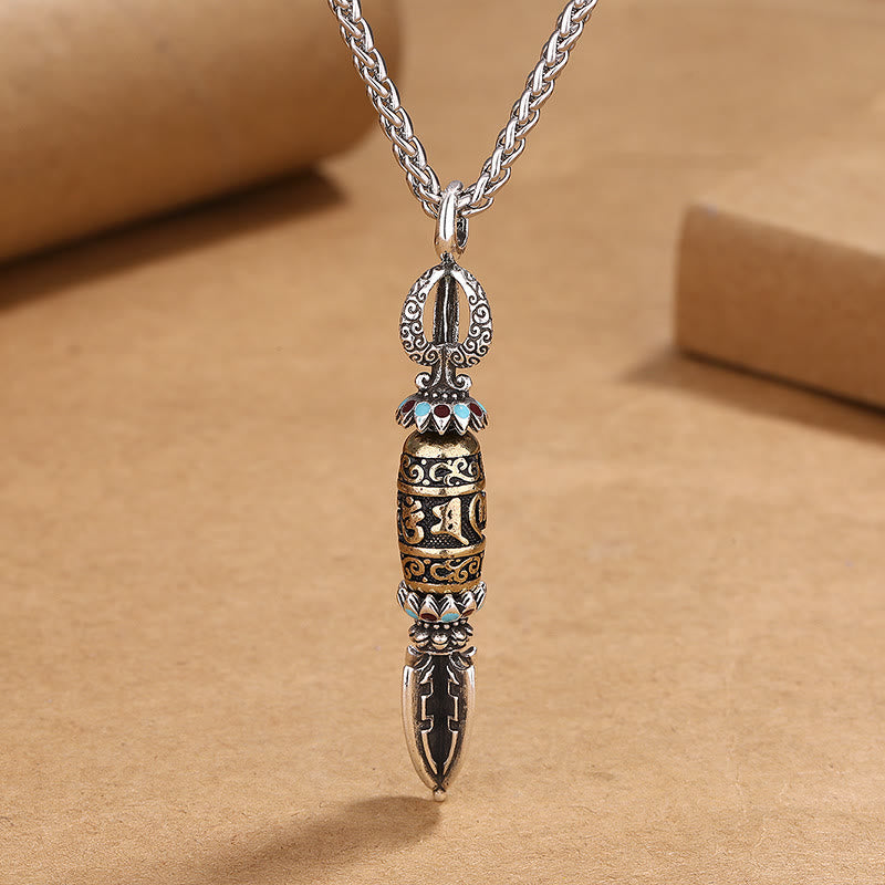 Nimara Ritual Tibetan Om Mani Padme Hum Protection Wealth Rotatable Necklace Pendant
