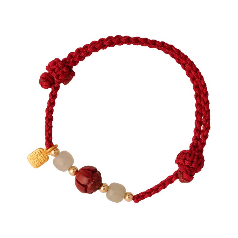 Nimara Ritual Cinnabar Jade Lotus Calm Red String Weave Bracelet