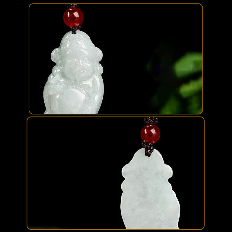 Nimara Ritual Natural Jade Chinese God of Wealth Caishen Ingot Luck Necklace Pendant